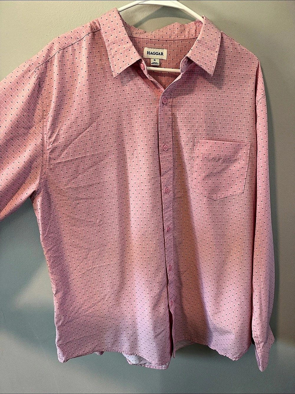 Haggar Men's Geometric Button Down Pink & Blue Size XL Like New